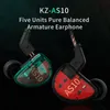 KZ AS10 Pure 5 Balanced Armature 5BA Auricular, Músico en el oído Monitor Auriculares Auriculares HiFi de alta fidelidad (con micrófono)