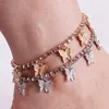 Cavigliere a catena ghiacciate Farfalla Infinity Cavigliera Bracciale Cavigliere da spiaggia con piedi in cristallo Moda donna Gioielli a catena a piedi nudi