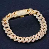 12mm Iced Out 5A CZ Small Diamond 18k Gold Plated Cuban Chain Bracelet For Men And Women
