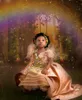 Gold Beaded Ball Gown Girls Pageant Dresses High Low Princess Flower Girl Dress Floor Length Satin Tiered First Communion Gowns 407