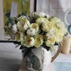 30cmローズピンクシルクブーケ牡丹造花5ビッグヘッド3小さな芽花嫁の結婚式の家の装飾偽の花