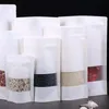 Biały Torba Papierowa Kraft Stojak 30 * 40 CM Prezent Suszone Żywność Owoce Herbata Opakowania Wouch Pakowane Papier Torba Okno Retail Zipper Samookalający