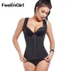 Featchirl Women 's Sweat Body Shaper Tummy Fat Burner 슬리밍 조끼 체중 감소 Shapewear Neoprene 허리 트레이너 3 후크 201211