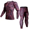 Termal İç Çamaşırı Rash Guard Kiti MMA Sıkıştırma Giyim Tayt Erkekler Unionsuit Vücut Geliştirme T-shirt Kamuflaj Eşofman 211220