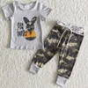 Groothandel Baby Meisje RTS Kleding Set Leuke Konijn Print Pasen Kinderkleding Meisjes Lente Bell Bottom Outfits Kinderen Pak