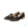 Ladies flat shoes genuine leather metal buckle ladies leather lazy shallow round head low heel casual size 41 42 43 44