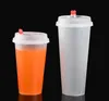 20oz Wegwerp Plastic Juice Cup met Hart Deksel Frosted Milk Thee Cups Food Grade PP Beverage Container Thicken Transparent Drinks Mok SN213
