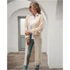 Femmes Solide Couleur Trench-Coat Tendance À La Mode À Manches Longues Cardigan Longueur Manteaux Designer Printemps Femme Casual Lâche Tricot Survêtement