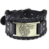 Wolf Head Mens Cuff armbanden Vintage Homme Charm Leather Retro Wide roestvrijstalen stalen pin Buckle Fashion Accessoires Sieraden9185018