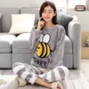 Flannel homewear 가을 겨울 잠옷 여성 꿀벌 동물 플러스 벨벳 짙어지는 귀여운 긴 소매 여성 의류 201113