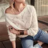 Khalee Yose branco chique mohair pulôver camisola outono manga comprida oco out suéter o-pescoço casual pulôver mulheres jumper 201221