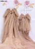 Плюс размер беременных женщин вечернее платье шампанское с плеча длинные рукава корсет длинные формальные платья мать и дочь lj201119