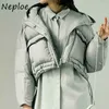 Neploe estilo japonés nuevos abrigos Otoño Invierno bolsillos dobles cordón con capucha Parkas Casual pato blanco abajo chaqueta 201112