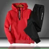 Patchwork Men's Sportswear Set Autumn Winter Hooded Thick Male Casual Tracksuit Men 2 Piece Sweatshirt Sweatpants Set 201128