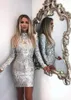 Party Dresses YIDINGS Długim rękawem Sukienka Białe Cekinowe Elegancki Bodycon z Champagne Podszewka