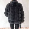 100% vrai manteau de fourrure de fourrure féminine et élégante veste naturelle gilet collier à manches longues en cuir naturel s 211220