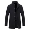 New Winter Men Men Warm Black Business sobretudo de lã Long Long Mens Elegante jaqueta de lã Stand Gollar Collar Single Breveld Loolen Coat LJ201110