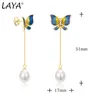 Laya argent papillon boucles d'oreilles breloques pour femmes 925 en argent Sterling naturel pain d'eau douce perle coloré émail bijoux fins 2022610973