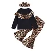 Kids Gilrs Outfits Sets Infant Leopard Ruffle Tops Kids Casual Clothes Girls Printed Wide Leg Pants Toddler Baby Pagoda Pants Headband 395 K