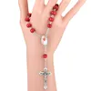 Rosenkranz-Armband aus roten Holzperlen für Damen, religiöser Kreuzschmuck