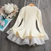 Abito maglione lavorato a maglia per ragazze Camicia autunno inverno Manica lunga a costine Costume da festa per bambini Abbigliamento casual Principessa Natale