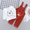 Primavera Autunno Bambini Ragazzi Ragazze Abito in cotone Baby Cartoon Orso T-shirt Cintura Pantaloni 2 pezzi / set Abbigliamento per bambini Set Tuta per bambini 201031