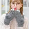 Touch Screen Gloves Women Winter Warm Double layer Separable Fingerless Female Pom Poms Mittens Femme