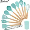 Il miglior set di utensili da cucina in silicone Manico in legno Spatola Cucchiaio da minestra Pennello Mestolo Pasta scolapasta Pentole antiaderenti Utensili da cucina 201223