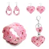 2021 New Valentine's Day Set 3pcs Key Chain Bracelet Earring Ring Part Set for Women Gril Jewelry Accessories 7 Styles