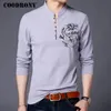 Coodrony中国風マンダリンカラーTシャツメンズ長袖コットンTシャツ男性服リネティーシャツHomme TシャツT006 201116