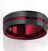 8 mm splicing zwart geborsteld wolfraamcarbide ring met comfort fit rode binnenring trouwring ring mannen sieraden delicate stijl gift270r