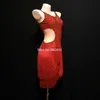 Desgaste de Palco Prata Brilhante Vermelho Strass Franjas Festa Aniversário Comemoração Roupa Feminina Dança Latina Vestido Feminino Dança Traje Vestir1