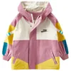 Jaquetas de meninas emenda casacos moda crianças windbreaker com capuz jaqueta de bebê para menina tamanho 8 10 12 crianças outerwear casaco outono 201104