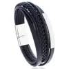 Multilayer homens trançados pulseiras de couro vintage ímã de aço inoxidável envoltório marrom wristband mulheres jóias