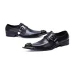 British Black Point Men Dress Flats Véritage en cuir métal