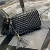 Kamerapåse äkta läder lyxiga designer väskor lammskinn kvinnor axelväska sacoche messenger satchel lady vintage design handväska tassel zig zag ränder 50733