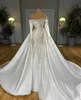 Eleganckie Ciężkie Perły Suknie Ślubne Satynowe Overskirt Off Ramię Zroszony Suknie Ślubne Custom Made Luksusowe szaty de Mariée