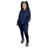 Kvinnor Solid Färg Tracksuits Två Piece Set Långärmad Sweatsuit Jogging Sportsuit Hoodie Outfits Damer Vinter Sportkläder Kläder