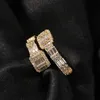 Hip Hop Men's Baguette Adjustable Custom Men Ring Famous Brand Iced Out Micro Pave Cz Punk Rap Jewelry Size 220217281z