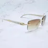2022 usine en gros de haute qualité corne de buffle sans monture carré luxe blanc buffs soleil à la mode lunettes gafas sol hombre 71OB