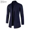 Siteweie heren revers Cardigan trui Engelse stijl mannen Koreaanse trendy slanke massief kleurjack trui lange jas L437 201202