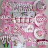 81pcs/Set Unicorn Party Pavening Pink Rainbow Unicorn Banner Plants Cups Cups Srate Srate Baby Show