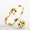 Mode porte-bonheur fleur charme avec chaîne anneau or argent acier inoxydable amour promesse bagues pour femmes hommes bijoux cadeau 281a