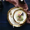 Vajilla de borde con incrustaciones de oro de 8/10 pulgadas, plato de postre de comida de cerámica, vajilla, bandeja de porcelana blanca y negra, juego de cena de lujo 201217