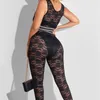 Designer Femmes Hollow Out Deux Pieces Pantalon Set 2022 Spring and Summer Lace Tracksuits Vêtements d'épissure de fil