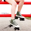2021 جديد قماش المرأة وامض رباعية الأسطوانة الزلاجات الأحذية 4 عجلات اثنين خط انزلاق أحذية رياضية للاتجار الرياضية الفتيات أطفال