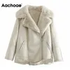 Aachoee Winter Streetwear Fur Faux Casaco de Couro Mulheres Moda Espessa Casaco Quente Feminino Zipper Up Sashes Casacos Casacos 201017