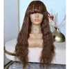 Fringe Wigs Dark Chocolate Brown Wavy Remy Transprent Lace 360 Frontal Human Hair Wig 13x6 Lace Front Full Laces With Bangs