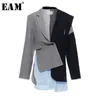 [EAM] Женщины серый плед полосатый разделить соединение Blazer Новый отворот с длинным рукавом свободных подходящих куртка мода прилив весна осень 1T134 201114