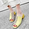 ESRFIYFE Big Size 3448 Summer Women Slippers Square High Heels Open Toe Shoes Woman Top Quality Casual Women Mules Y200423